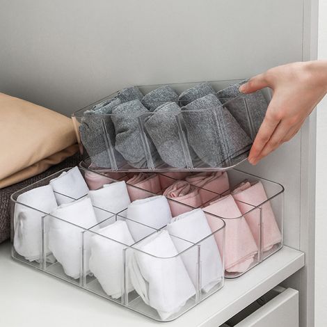 Organisateur pour lingerie, caisse de rangement de chaussettes PS, 8 compartiments transparents, 270 x 130 x 82mm (1/5)