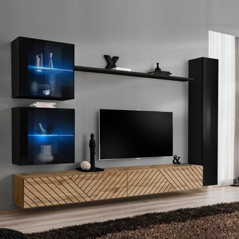 Ensemble Meuble TV "Switch Lamel XVIII" 280cm Naturel & Noir (1/5)
