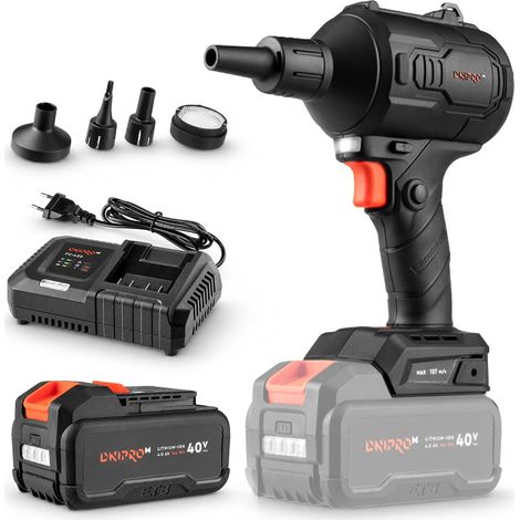 Soplador a batería Dnipro-M 40 V, motor sin escobillas, 127 m/s, 4 velocidades, función de inflado, batería 4 Ah y cargador (1/5)