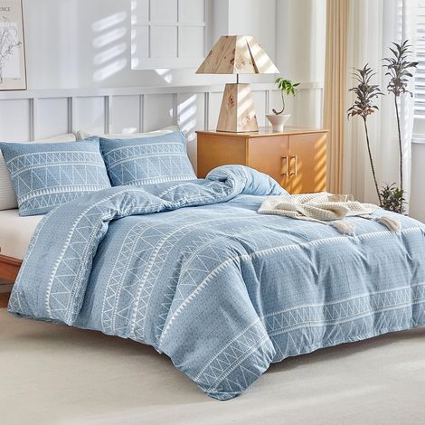 Housse de Couette 220x240 avec 2 Taies d'oreiller 65x65 cm - Design Bohémien - Parure de lit 220x240 Adulte - 100% Microfibre Housse Couette avec Fermetures éclair, Bleu (1/5)