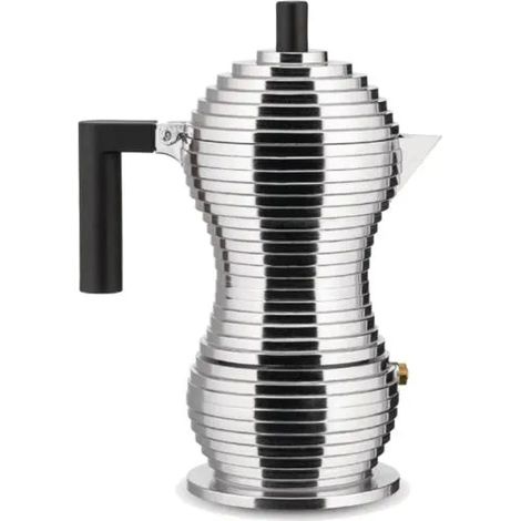 Alessi Pulcina MDL02/3BFM Cafetera Espresso Moka para Inducción 3 Tazas en Fundición de Aluminio, Negro