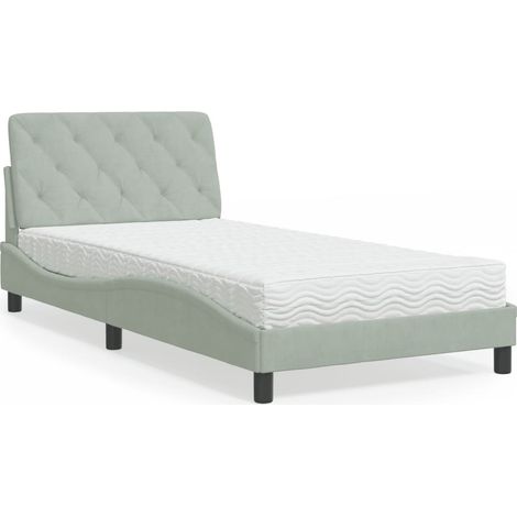 Bett mit Matratze Hellgrau 100x200 cm Samt