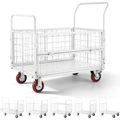 Chariot à Plateforme avec Cage Charge 907 kg Chariot à Plateau Pliable 6 en 1 pour Manutention dans Entrepôt, Courses, Buanderie, Acier Allié, avec Roues Pivotantes et Fixes, 113x67,5x107 cm (1/5)