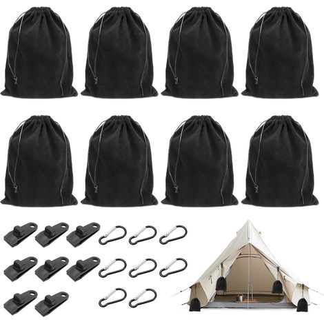 Lot de 8 sacs de sable pour tonnelle, sacs de sable pour lestage avec accessoires de fixation et mousquetons, petit sac de sable lesté pour tonnelle, tente, rideaux extérieurs (1/5)