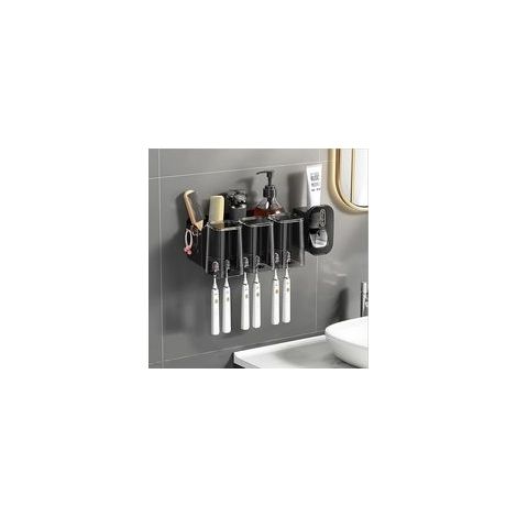 Wall-mounted cup toothbrush holder - black three-mouth (with toothpaste squeezer) (1/5)