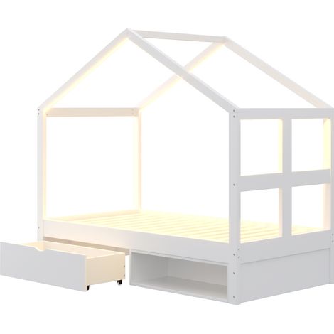 CAIziLit simple 90x190 cm blanc, tiroirs, range-chaussures, LED, sommier (1/5)