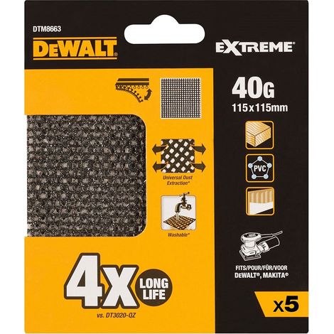DEWALT Confezione da 5 Carte Vetrate Mesh 1/4 Grana 40 per Levigatrici Orbitali 115x115mm (DTM8663-QZ) (1/2)