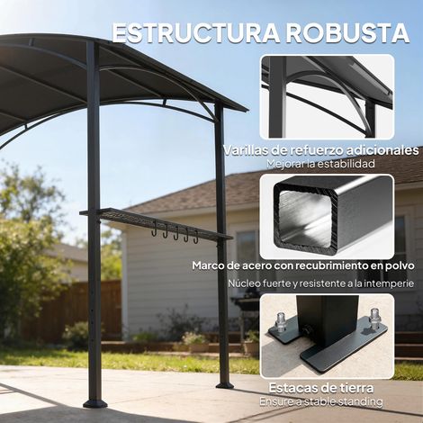 Pergola d'extérieur avec 2 étagères latérales et crochets, 2,4 x 1,5 m, gris foncé. (1/5)