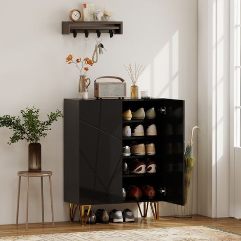 Meuble à chaussures à 2 portes, étagère à chaussures, rangement pour chaussures avec 3 étagères réglables, 72 x 31,5 x 95 cm, noir