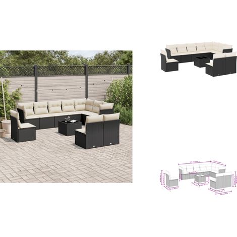 11-tlg. Garten-Sofagarnitur mit Kissen Schwarz Poly Rattan - Gartenmöbel Set - PE-Rattan Möbel - Outdoor Sofa - Esstisch - Lounge Garnitur (1/3)