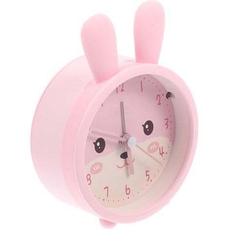 Réveil Silencieux de Bureau en Silicone Rose Oreilles de Lapin, Lampe de Nuit Intégrée, Horloge de Table Ronde pour Chambre et Bureau (1/5)