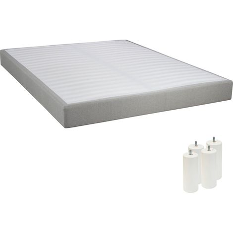 TAPIKIT - Sommier Tapissier Démontable 2x20 Lattes 140x190cm Lin + Pieds Blancs 15cm (1/3)