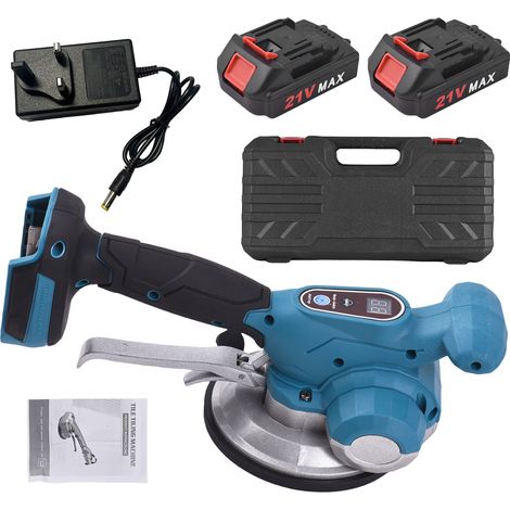 Vibrations-Fliesenverlegemaschine, 21V Max Akku, Fliesenverlegewerkzeug mit 6 einstellbaren Geschwindigkeiten, große Tragfähigkeit, vergrößerter Saugnapf, UK-Stecker, blau. (1/5)