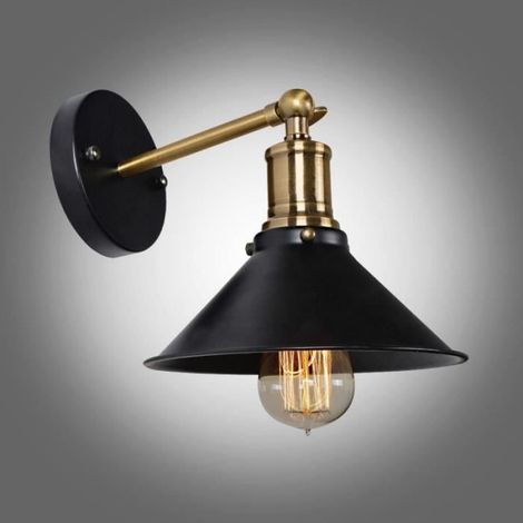 Luminaires de lampe mural parapluie Metal noir Vintage Loft,Lampe bougeoir mural rétro,Luminaires de haute qualité Loft mur lumière (1/4)