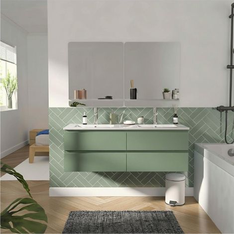 Mueble de lavabo doble con encimera de cerámica, griferías y espejos SORRENTO