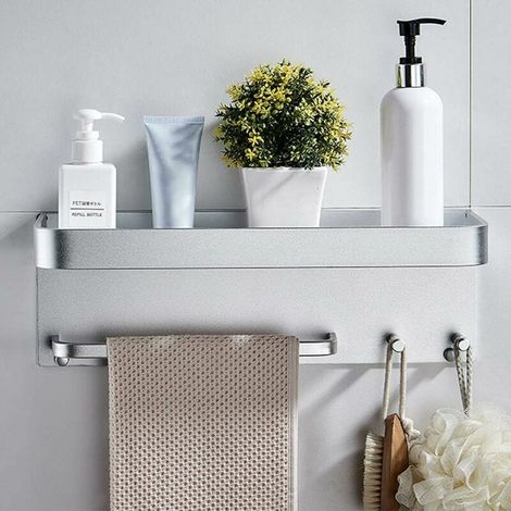 royaluxe - Panier de douche Space en aluminium pour salle de bain, organisateur de douche adhésif, sans clous, sans perçage, argent (1/5)