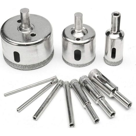 Set mit 10 Diamantkernbohrern von 6 bis 30 mm für Lochsägen mit Diamantbeschichtung für Glas, Keramik, Fliesen, Porzellan, Marmor und Granit (1/4)