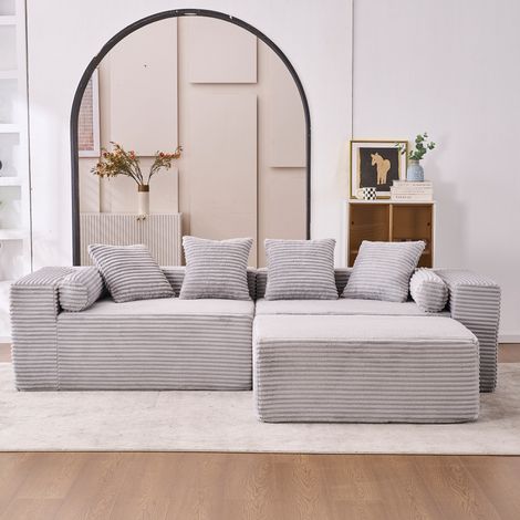 Sección modular con silla lounge en forma de L, sofá nubes, sofá de cojín suave para sala de estar, dormitorio - sin instalación requerida - tela de chenilla (Gris) (1/5)