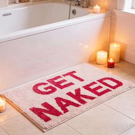 Tapis de bain rose clair, tapis de bain antidérapant Get Naked, tapis de bain absorbant, 40 x 60 cm, rose, lavable en machine (50 x 80 cm) (1/4)