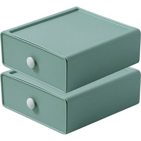 Boîte De Rangement Pour Bureau - Tiroir Empilable - En PP - 20 x 19 x 8 cm - Pour Fournitures De Bureau Stylos Maquillage Courrier - Lot De 2 (1/5)