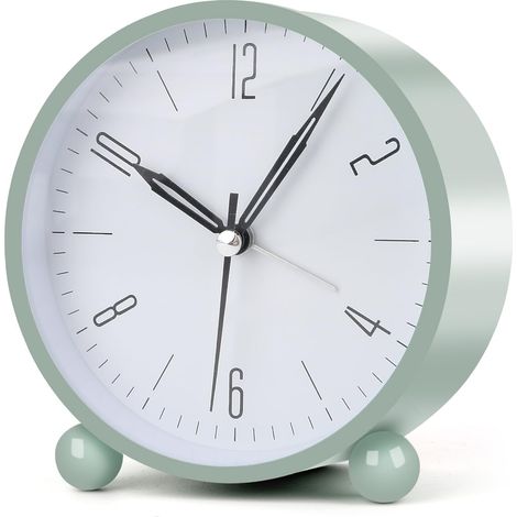 Réveil analogique pour chambre, 10 cm silencieux sans tic-tac, pile avec veilleuse, design rétro simple, horloge de table, chevet, bureau, voyage vert (1/5)