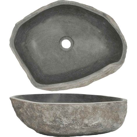 MAISON LA VIE Vasque - Lavabo pour salle de bain en pierre de rivière Ovale (45-53)x(34-41) cm