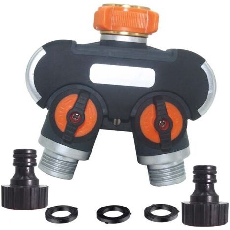 Répartiteur en 2 Voies, Séparateur de Tuyau de Jardin,Distributeur pour l'irrigation du Jardin,Débit d'eau Réglable et Verrouillable,avec 2 connecteurs et 4 rondelles en Caoutchouc (1/5)