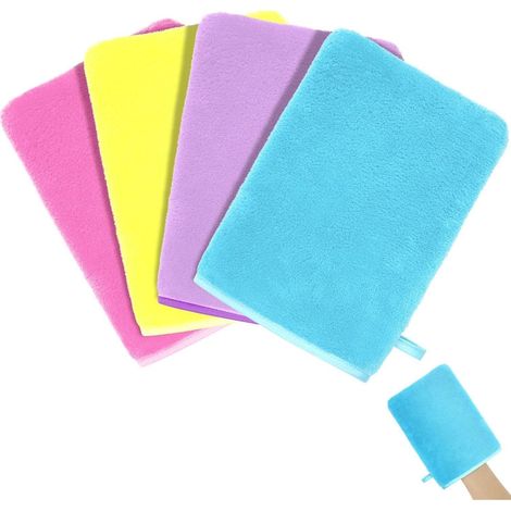 Waschhandschuhe Frottee Korallensamt 4 St&xFCck Blau Rosa Gelb Lila (1/5)