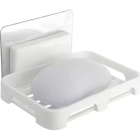Porte-savon mural en acier inoxydable pour douche, salle de bain ou plan de travail de cuisine, porte-savon original avec crochets pratiques, blanc nordique (1/5)