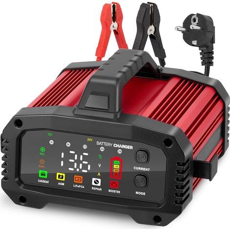 25A Chargeur Batterie Voiture 12V/24V, Chargeur Batterie Lithium avec Réparation Automatique, Écran LCD, Chargeur pour Voiture,Moto,Camion,LiFePO4,AGM, rouge (1/5)