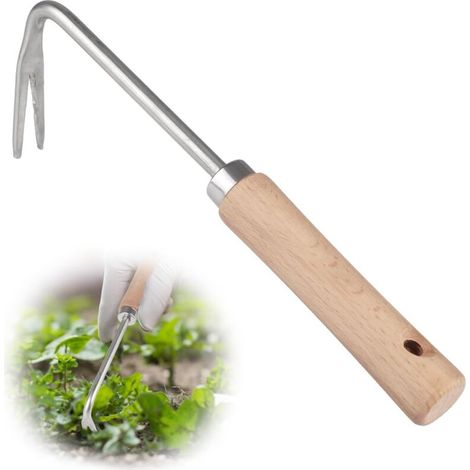 1 x manueller Unkrautstecher mit Holzgriff