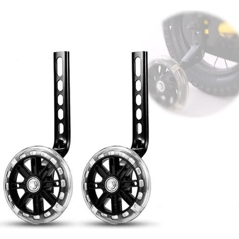 Ensemble de 2 stabilisateurs pour vélos de 12 à 20 pouces, lumières colorées, réglables, accessoires inclus, antidérapants, résistants à l'usure, installation facile, métal/plastique/caoutchouc, noirs (1/5)
