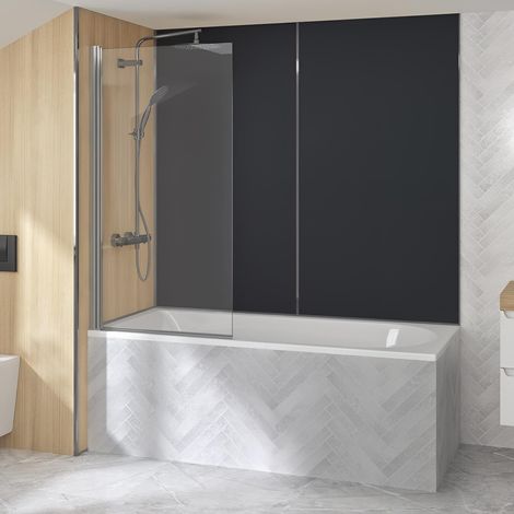 Pare-baignoire pivotant KINEDO Samoa profilé chromé verre sérigraphié 76x140cm