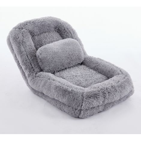 CHICFURN Poltrona da pavimento reclinabile 175x89x88 cm in poliestere grigio chiaro per relax (1/5)