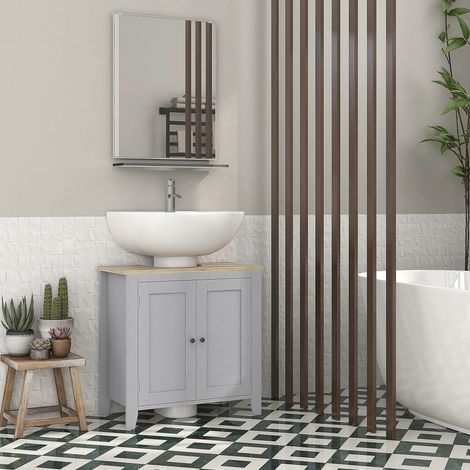 Meuble sous lavabo armoire basse avec 2 portes et étagère réglable style moderne 60x30x60 cm gris (1/5)