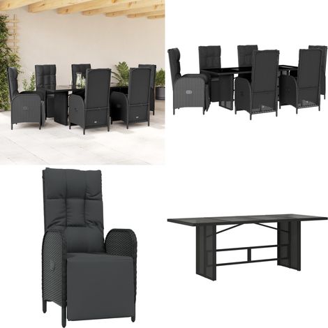 7-tlg. Garten-Essgruppe mit Kissen Schwarz Poly Rattan - Garten Möbel - Essgruppe - Gartenset - Outdoor Möbel - Terrassenmöbel - Home & Living (1/5)
