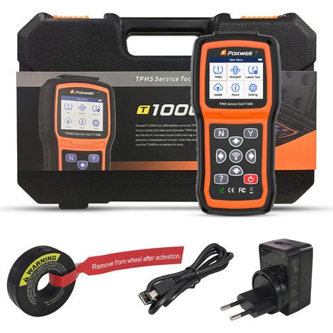 Outil TPMS Foxwell T1000 professionnel – Activation, réinitialisation et appairage capteurs pression pneus, compatible véhicules 12V, plage de travail -2040°C (1/5)
