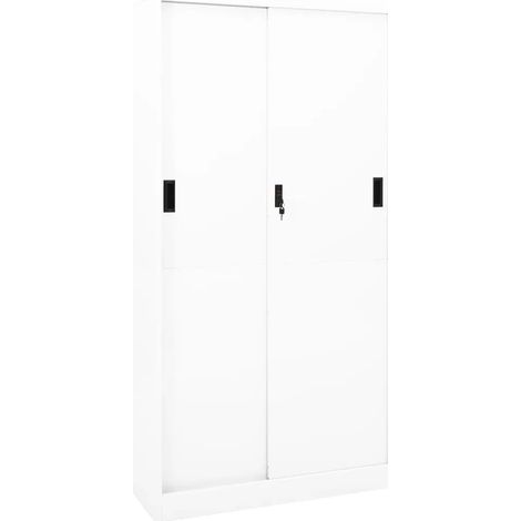Armoire de bureau porte coulissante blanche 90 x 40 x 180 cm en acier blanc (1/5)