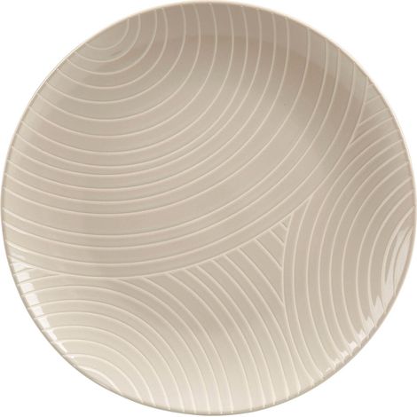 Assiette Plate en Grès Beige Ø 27 cm - Collection MURMURE Graphique - Assiette au décor en Relief