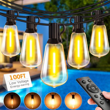Luci a stringa LED per esterni - 30 m con telecomando, lampade a risparmio energetico per patio, interni, giardino, balcone, pergolato
