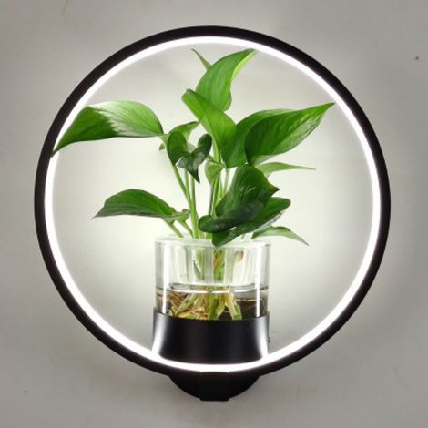 Lampe Murale LED Avec Pot À Plantes - 18 W 1500 Lm - 3000 K Ou 6000 K - Aluminium Et Verre - Rond Ou Rectangulaire - Pour Salon Chambre Couloir