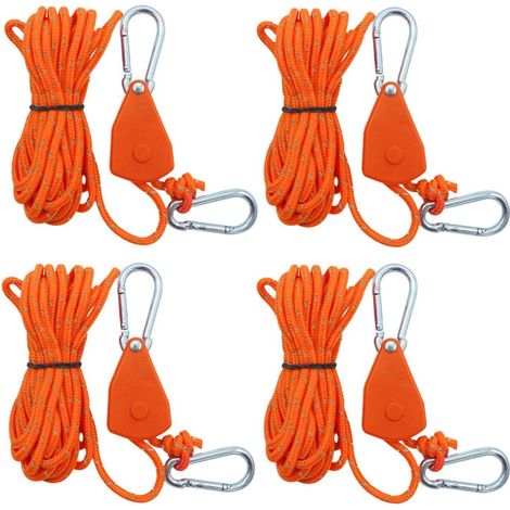 4x Reflektierende Seilspanngurte mit Haken für Camping & Outdoor