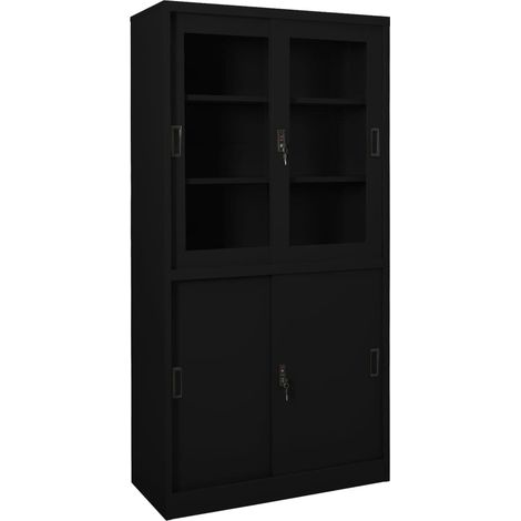 Büroschrank mit Schiebetür Schwarz 90x40x180 cm Stahl