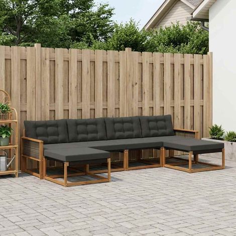 vidaXL  Outdoor Sofa Set  with Cushion 6 pcs Natural and Black