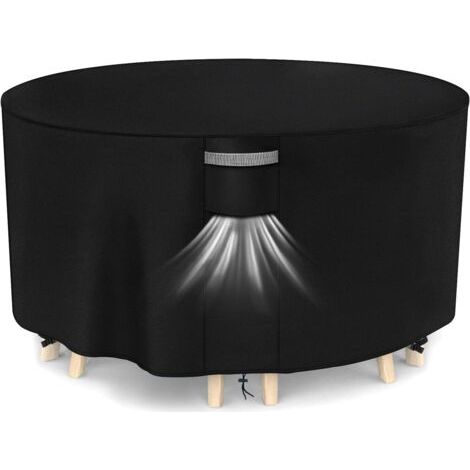 Housse Salon de Jardin Exterieur avec Aérations, Imperméable, Résistant au Vent, Anti-UV Tissu Oxford 420D Bache Meubles Housse de Protection Table de Jardin, Ronde (Ø102x71cm) - Noir