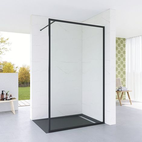 AQUABATOS Duschwand Schwarzmatt Walk in Dusche 79 x 195 cm Duschkabine Vollrahmen Duschabtrennung 6mm ESG Nanobeschichtung Duschtrennwand Glaswand mit Alu-Stabilisator (1/5)