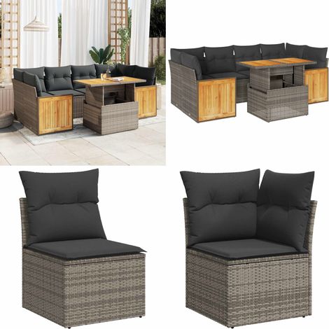 vidaXL Salon de jardin avec coussins 7 pcs gris résine tressée acacia