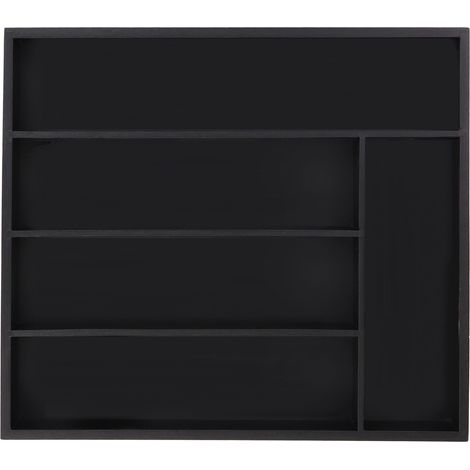 Range-couverts polyvalent 5 compartiments cuisine 39 x 29 x 5 cm design élégant en bambou noir (1/4)