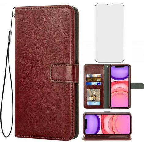 Coque iPhone 11 en cuir, étui à rabat protecteur pour smartphone Apple, housse flip en cuir véritable, protection robuste pour téléphone iPhone 11 (1/5)