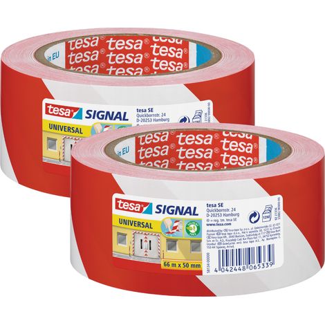 TESA UNIVERSAL Warnband weiß und rot, geräuschlos, stark, 66 m x 50 mm x 2